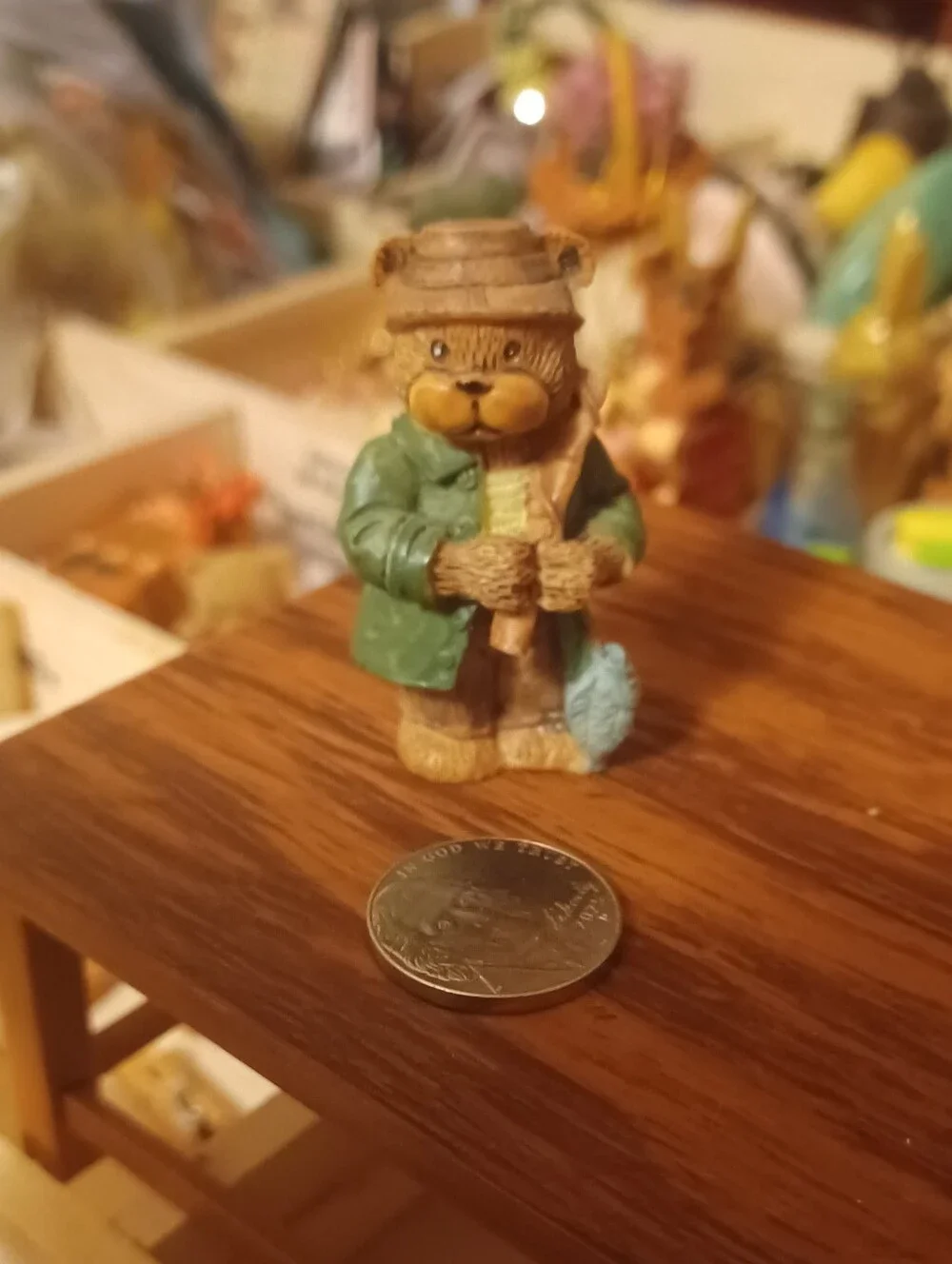 Small Decorative Bear Figurine - Brown and Green
